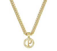 HIJONES Hommes Femmes Acier Inoxydable Collier Pendentif Circulaire Lettre Initiale Charm Collier Chaîne Épaisse Or P