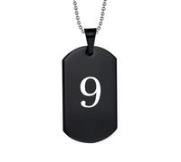 HIJONES Hommes Femmes Acier Inoxydable Collier Sportif Pendent Chaîne Numéro Chanceux Angélique 1-9 Étiquette Canine Noir 9