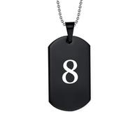 HIJONES Hommes Femmes Acier Inoxydable Collier Sportif Pendent Chaîne Numéro Chanceux Angélique 1-9 Étiquette Canine Noir 8