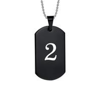 HIJONES Hommes Femmes Acier Inoxydable Collier Sportif Pendent Chaîne Numéro Chanceux Angélique 1-9 Étiquette Canine Noir 2