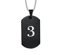 HIJONES Hommes Femmes Acier Inoxydable Collier Sportif Pendent Chaîne Numéro Chanceux Angélique 1-9 Étiquette Canine Noir 3