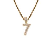 HIJONES Hommes Femmes Acier Inoxydable Collier Trendy Pendent Numéro 0-9 Zirconium avec Chaînes Tordues Or 7