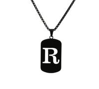 HIJONES Hommes Femmes Acier Inoxydable Hip Hop Carré Creux 26 Lettre Nom Pendentif Collier Punk Sport Biker Chaînes Noir R