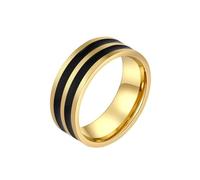 HIJONES Hommes Femmes Acier Inoxydable Minimaliste Deux Tons Émail Plat Couple Mariage Bague Doigt Bijoux Or Style 2 Taille 62