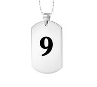 HIJONES Hommes Femmes Acier Inoxydable Pendent Collier Numéro Chanceux Angélique 1-9 Athlète Étiquette Canine avec Chaîne Argent 9