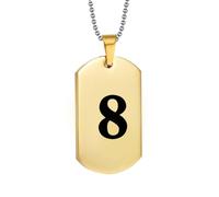 HIJONES Hommes Femmes Acier Inoxydable Pendent Collier Numéro Chanceux Angélique 1-9 Athlète Étiquette Canine avec Chaîne Or 8