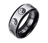 HIJONES Mystérieux Grande Ourse Taoïste Bague Ying Yang pour Homme en Acier Inoxydable Bagues Mantra Bords Biseautés Noir Argent Taille 60