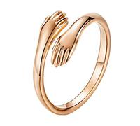 HIJONES Original Viens À Mon Bras Étreinte Bague pour Femme en Acier Inoxydable Amour Mariage Anneaux Ouvrir Mince Or Rose Taille 54