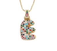 HIJONES Pendentif en Zirconium Cubique Multicolore à 26 Lettres pour Femmes Bijou avec Lettre Initiale du Prénom en Acier Inoxydable Or E