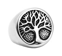 HIJONES Religieux Ancien Arbre de la Vie Sceau Bague pour Hommes en Acier Inoxydable avec Ronde Argent Taille 57