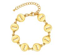 HIJONES Unisex Acier Inoxydable 26 Lettre Initiale Lien Bracelet Ronde Pièce Creuse Symbole Chaîne Dorée Poignet Bijoux Or I