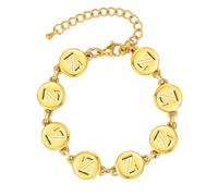 HIJONES Unisex Acier Inoxydable 26 Lettre Initiale Lien Bracelet Ronde Pièce Creuse Symbole Chaîne Dorée Poignet Bijoux Or Z