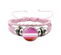 HIJONES Unisex Acier Inoxydable Bracelet en Cuir PU Tressé Fait Main Avec le Drapeau Arcenciel LGBT Pride Bijou de Poignet Style Rose 2
