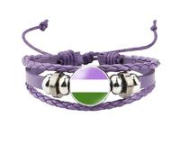 HIJONES Unisex Acier Inoxydable Bracelet en Cuir PU Tressé Fait Main Avec le Drapeau Arcenciel LGBT Pride Bijou de Poignet Style Violet 3