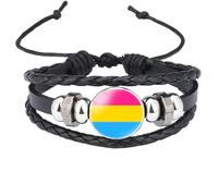 HIJONES Unisex Acier Inoxydable Bracelet en Cuir PU Tressé Fait Main Avec le Drapeau Arcenciel LGBT Pride Bijou de Poignet Style Noir 3