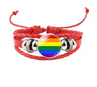 HIJONES Unisex Acier Inoxydable Bracelet en Cuir PU Tressé Fait Main Avec le Drapeau Arcenciel LGBT Pride Bijou de Poignet Style Rouge 11