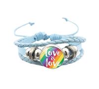 HIJONES Unisex Acier Inoxydable Bracelet en Cuir PU Tressé Fait Main Avec le Drapeau Arcenciel LGBT Pride Bijou de Poignet Style Bleu 1