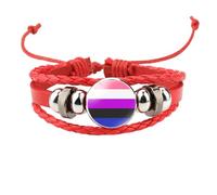 HIJONES Unisex Acier Inoxydable Bracelet en Cuir PU Tressé Fait Main Avec le Drapeau Arcenciel LGBT Pride Bijou de Poignet Style Rouge 5
