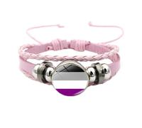 HIJONES Unisex Acier Inoxydable Bracelet en Cuir PU Tressé Fait Main Avec le Drapeau Arcenciel LGBT Pride Bijou de Poignet Style Rose 9