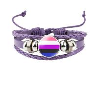 HIJONES Unisex Acier Inoxydable Bracelet en Cuir PU Tressé Fait Main Avec le Drapeau Arcenciel LGBT Pride Bijou de Poignet Style Violet 5