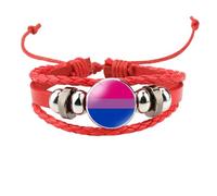 HIJONES Unisex Acier Inoxydable Bracelet en Cuir PU Tressé Fait Main Avec le Drapeau Arcenciel LGBT Pride Bijou de Poignet Style Rouge 1