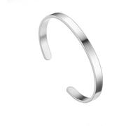 HIJONES Unisex Acier Inoxydable Minimaliste Brillant Bracelet Ouvert en C Stylé Manchette de Fête Bijou Poignet Argent 4MM