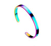 HIJONES Unisex Acier Inoxydable Minimaliste Brillant Bracelet Ouvert en C Stylé Manchette de Fête Bijou Poignet Arcenciel 6MM