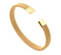 HIJONES Unisex Acier Inoxydable Tresse Tissage Tressé Bracelet Ouvert Large Maille Chaîne Bande Poignet Extensible Flexible Manchette Or 8MM
