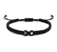 HIJONES Unisex Bracelet Initial Cœur Amour Breloque Cordon Tressé Main Lettre Assorti pour Couple Noir F