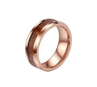 HIJONES Unisex Tungstène Anneau de Promesse Courbé en Bois de Placage à Grain de Bois en Forme de Baril de Whisky pour Couple de Mariage 8MM Or Rose Taille 54