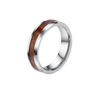 HIJONES Unisex Tungstène Anneau de Promesse Courbé en Bois de Placage à Grain de Bois en Forme de Baril de Whisky pour Couple de Mariage 6MM Argent Taille 54
