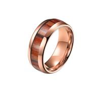 HIJONES Unisex Tungstène Bois Placage Érable Incrusté Whisky Baril Dôme Bague de Mariage Promesse Fiançailles Bijoux 8MM-Or Rose Taille 54