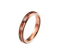 HIJONES Unisex Tungstène Bois Placage Érable Incrusté Whisky Baril Dôme Bague de Mariage Promesse Fiançailles Bijoux 4MM-Or Rose Taille 54