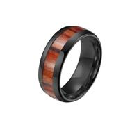 HIJONES Unisex Tungstène Bois Placage Érable Incrusté Whisky Baril Dôme Bague de Mariage Promesse Fiançailles Bijoux 8MM-Noir Taille 54