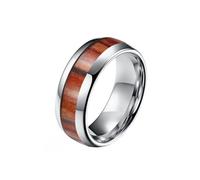 HIJONES Unisex Tungstène Bois Placage Érable Incrusté Whisky Baril Dôme Bague de Mariage Promesse Fiançailles Bijoux 8MM-Argent Taille 54