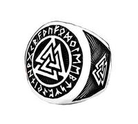 HIJONES Valknut Norrois Viking Odin Bague Symbole pour Homme en Acier Inoxydable Guerrier Motard Argent Noir Taille 54