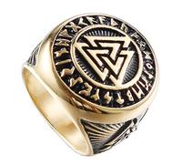 HIJONES Valknut Norrois Viking Odin Bague Symbole pour Homme en Acier Inoxydable Guerrier Motard Or Taille 68
