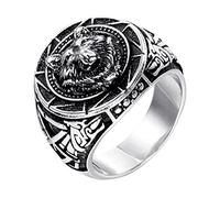 HIJONES Vintage Rond Sceau Loup Bague Argent pour Homme en Acier Inoxydable des Couples Bijoux Taille 66