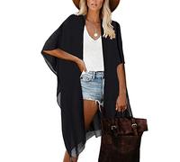 HIKARO Women Long Kimono Floral Cardigans Beach Bikini Cover Up Sarongs Print Boho Cardigan Open Front Loose Shawl Blouse Summer for Ladies (Femmes)