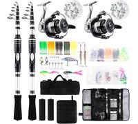 Hikary Lot de 2 cannes à pêche télescopiques et moulinets Combo Set 2,10 m Moulinet de spinning portable Leurres et accessoires avec sac de rangement Eau salée et eau douce