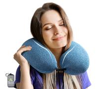 HIKENTURE Coussin de nuque gonflable avec taie d'oreiller - Coussin de voyage gonflable en avion - Pour adulte - Coussin de voyage gonflable en avion et train - Bleu