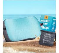 HIKENTURE Coussin de Plage Gonflable avec Taie Rafraîchissante - Compact | Ergonomique avec Tissu Frais Amovible, Fixation Élastique et Sac de Sable - Oreiller de Plage pour Camping, Piscine et Voyage