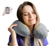 HIKENTURE Coussin de Voyage Gonflable Ultra Léger avec Taie Amovible Lavable - Compact & Confortable - Oreiller Voyage Gonflable Ergonomique - Coussin Avion pour Voyage, Train, Voiture ou Bureau-Gris