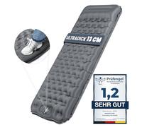 HIKENTURE Matelas Autogonflant 1 Personne 13cm Ultra Épais avec Oreiller, Petit Encombrement, Tapis de Sol Gonflable avec Gonfleur à Pied pour Trekking, Plage, Aventure et Plein Air - Gris