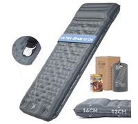 HIKENTURE Matelas de Camping 12 cm Ultra-épais, Ultra léger et Compact - Oreiller Intégré - Matelas Autogonflant 1 Personne avec Pompe à Pied - pour Randonnée, Trekking, Bivouac ou Plage - Gris