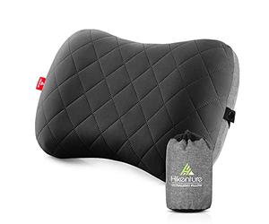 HIKENTURE Oreiller Gonflable Camping et Voyage avec Taie Amovible - Ultraléger, Compact et Confortable - Coussin Gonflable Ergonomique pour Extérieur, Camping, Trekking ou Randonnée - Noir