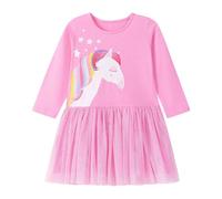 HIKIDS Fille Robe Princesse Tutu Elégant Halloween Anniversaire Bal Automne Hiver Manches Longues Casual Licorne Rose Plissée Tulle Robe pour Filles 6 Ans