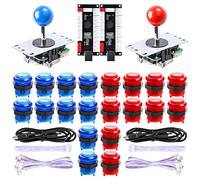 Hikig Arcade Classic Kit DIY Parties USB LED Encoder pour PC Console Jeux 2 x 8 Voies Joystick 20 x 5 V Boutons Lumineux pour Mame Jamma et Raspbberry Pi Project (Rouge et Bleu)