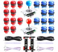 Hikig Kit d'arcade LED 2 joueurs - 2 encodeurs USB LED zéro retard + 2 joysticks d'arcade + 20 boutons d'arcade LED pour MAME, PC, Windows, Raspberry Pi, Arcade1Up (Kit rouge et bleu)