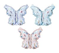 HIKIhooray Lot de 3 ballons en aluminium en forme de papillon pour guirlandes, 19 x 23 cm, mélange coloré, décoration idéale pour guirlandes de ballons, anniversaire d'enfant et décoration de table
